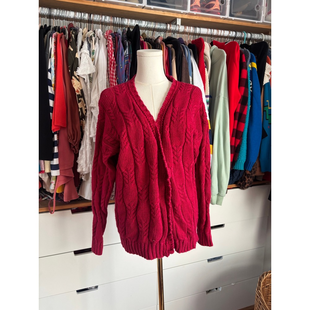 Woods & Gray Cardigan Womens Medium Pink Cable Knit Ramie Cotton Vintage Sweater - Picture 1 of 4
